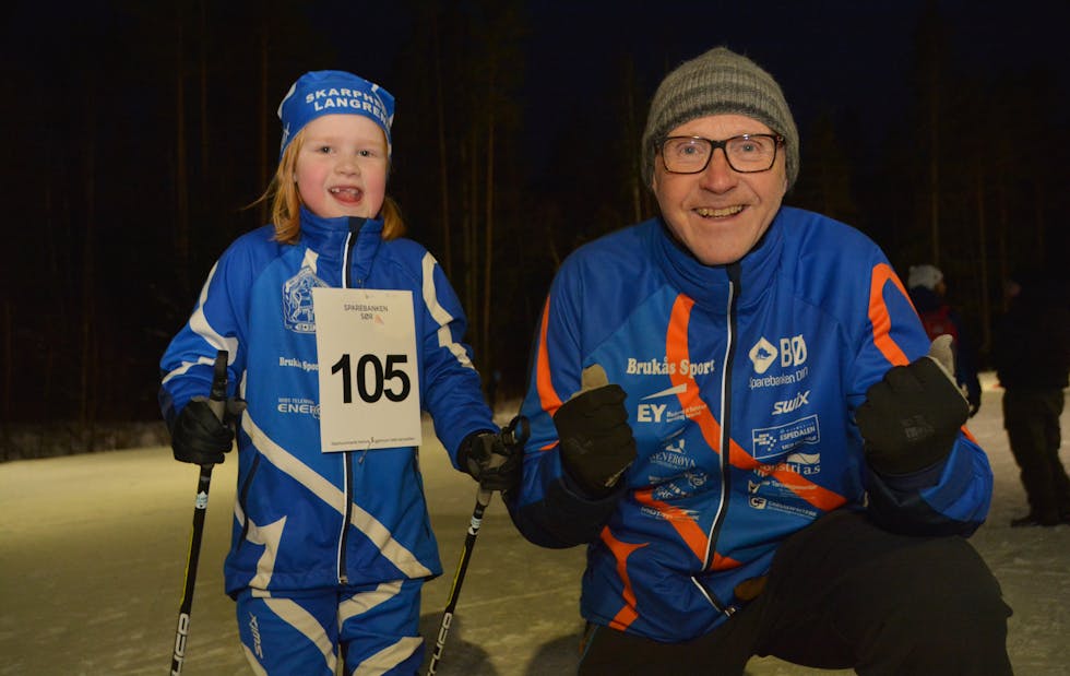 Onsdagsrenn 5. februar 2020: Guri Mølstre (6) og bestefar Augon Eika øver startteknikk