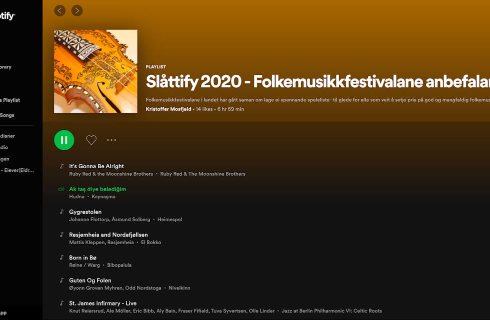 GODBITAR: Spelelista Slåttify 2020 byr på godbitar utvalt av fleire folkemusikkfestivalar.
