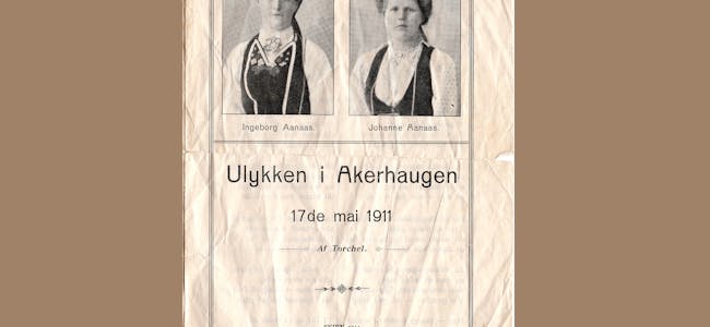VISA OM ULYKKA: Bilde av Ingeborg og Johanne Aanaas pryda framsida av trykksaken med den 30 vers lange visa.