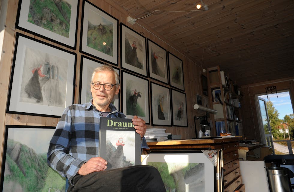 DIKT- OG KUNSTBOK: Olav H. Skjeldal har illustrert diktet «Draum» som fortel om gygrene Tårån, Glima og Ljose-Signe, også kjent frå folkemusikken.