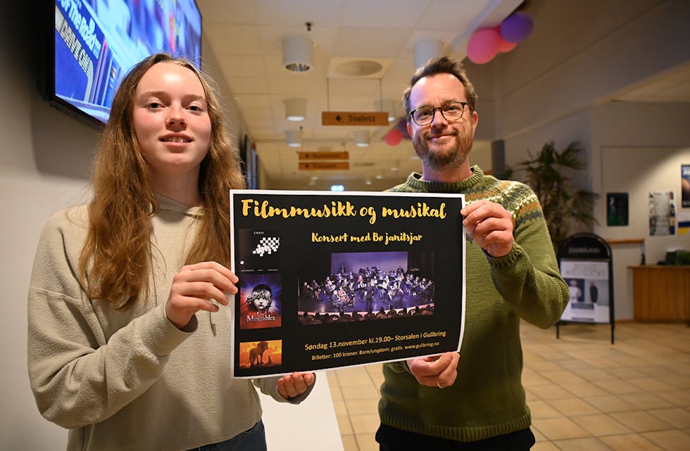 FILM OG MUSIKAL: Fløytist Aurora Lund Hult og dirigent Sverre Jacobsen i Bø janitsjar håper mange finn vegen til Gullbring for å høyre film- og musikalmusikk.