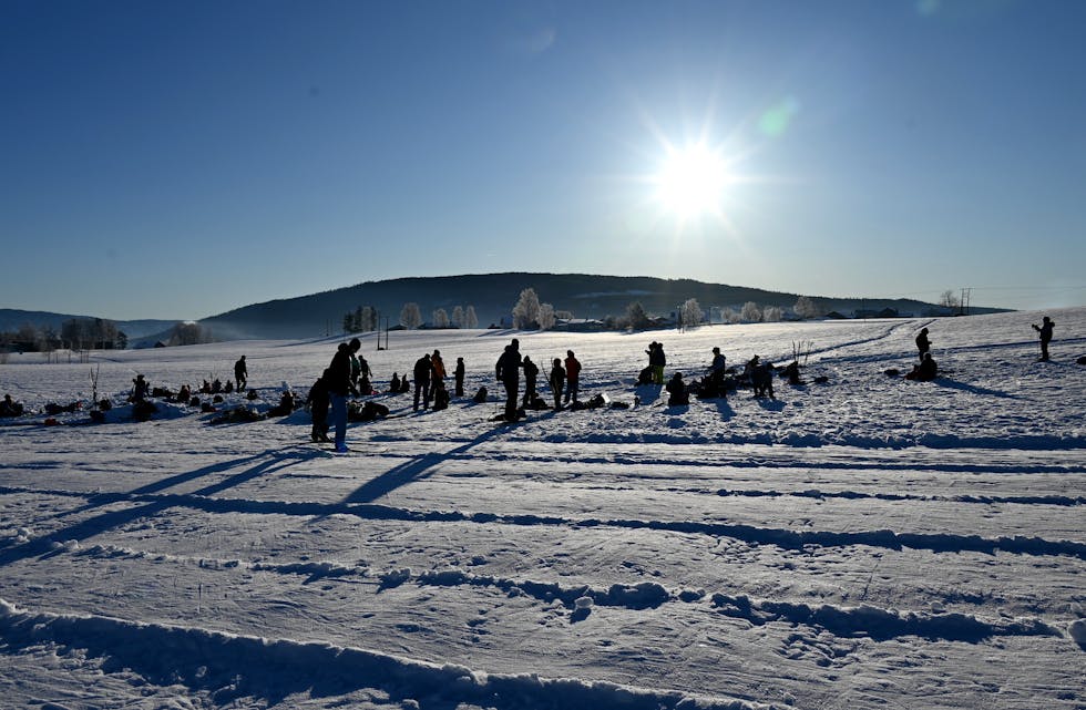 STADIG FLEIRE: Ved årsskiftet var det 10.735  innbyggjarar i Midt-Telemark kommune. Her er ein god gjeng av dei på skidag på Sisjord i januar.
