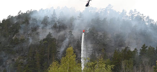 SKOGBRANNFARE: Meteorologisk institutt varslar stor skogbrannfare. Bildet er frå skogbrannen på Vreimsida i 2022.  