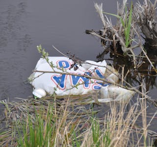 Søppel plast plastpose Evjudalen vatn